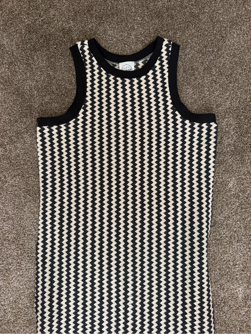 LAST CHANCE ☀️ NWOT LOFT Black and White Zigzag Sleeveless Midi Dress - Picture 8 of 14